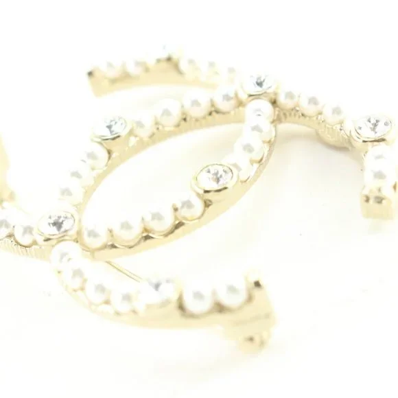 Chanel 20C CC Brooch Golden 1CK419C. Gold plated, crystal and pearls. - Picture 3 of 9